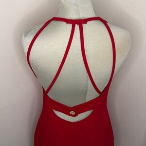 90’s Reggio red high neck strappy back cocktail mini dress 8 lined